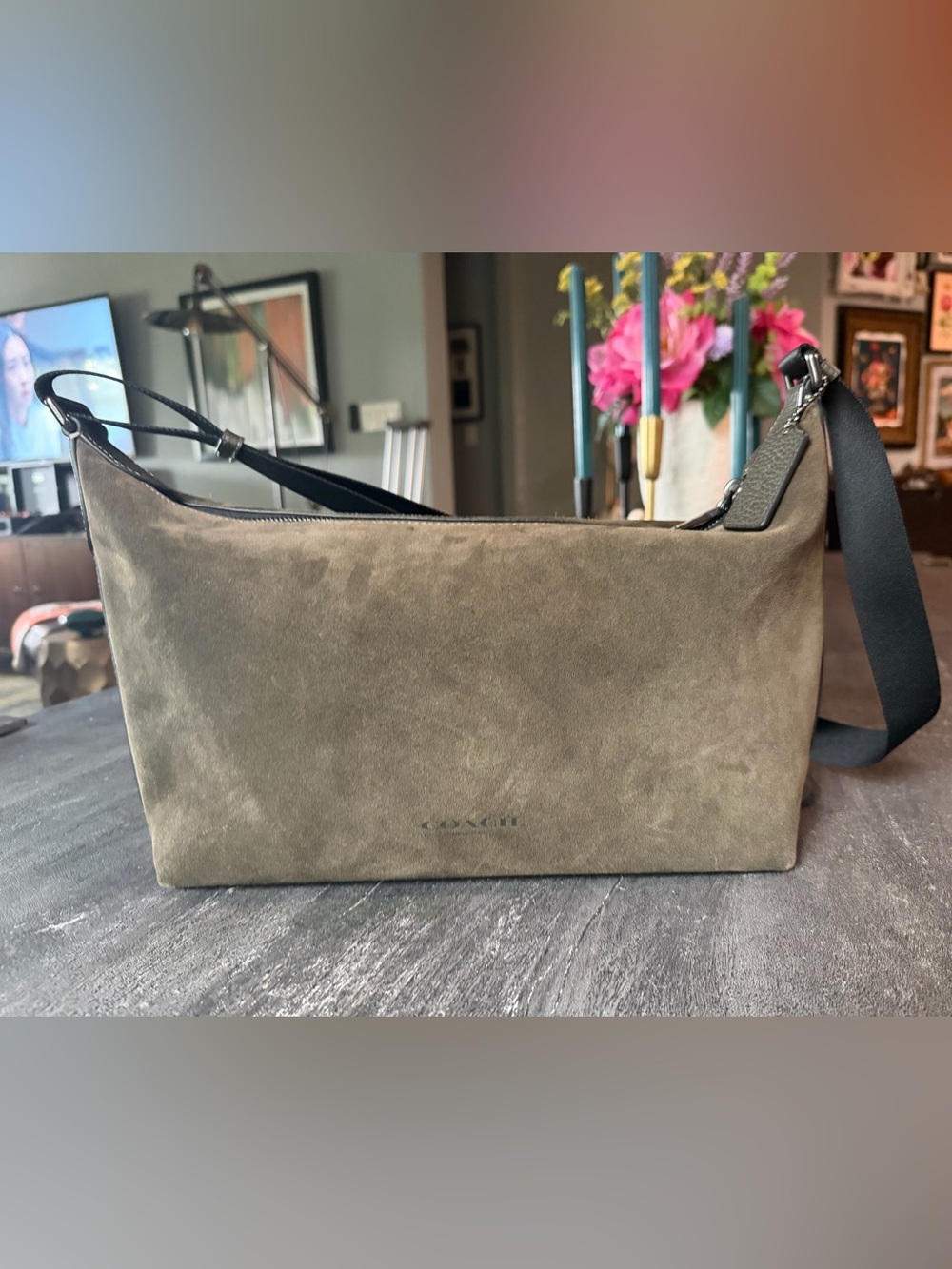 Coach Finn Olive Green Suede Messenger Crossbody